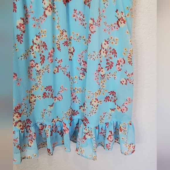 💚5/$25 LC Lauren Conrad Floral Blue Flutter Sleeve Ruffled Dress Size Large - Picture 3 of 6